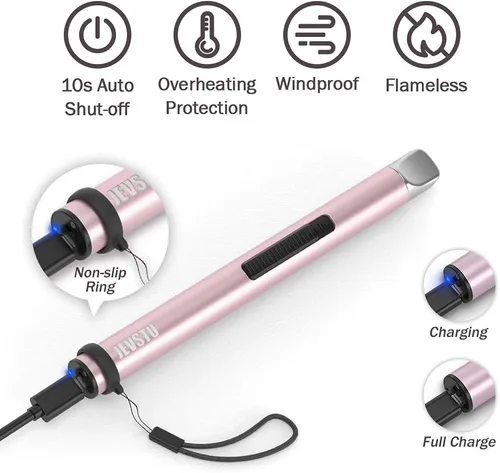 Vista 3 de Encendedor de velas, eléctrico recargable con arco USB, resistente al viento, sin llama, encendedor de plasma de palo largo con cuerda y anillo, sin
