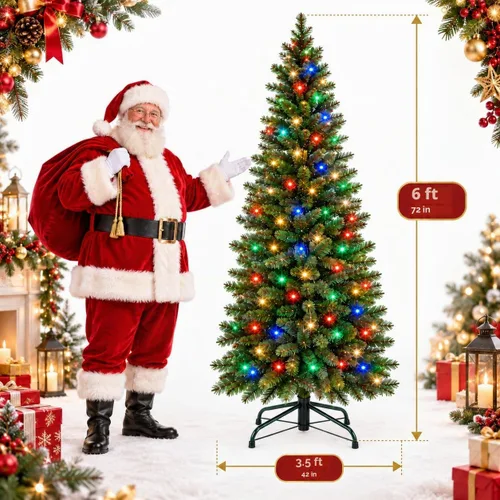 Vista 5 de GarveeLife Árbol de Navidad artificial preiluminado de 6 pies, luces de Ramas mixtas de HC-PVC, fácil configuración de sección, forma lista