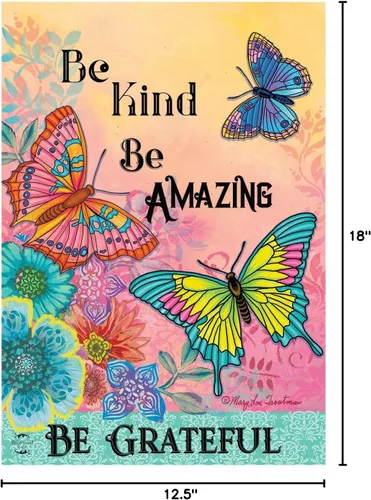 Vista 6 de Briarwood Lane - Bandera de jardín primaveral con mariposas y texto motivacional "Be Grateful" (Sé agradecido)