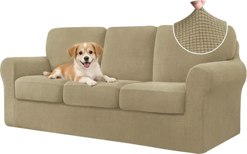 Vista 76 de CHUN YI Fundas para sofá de 7 piezas, lavables, fundas elásticas para sofá de 3 cojines con respaldo y fundas de cojín separados, protector