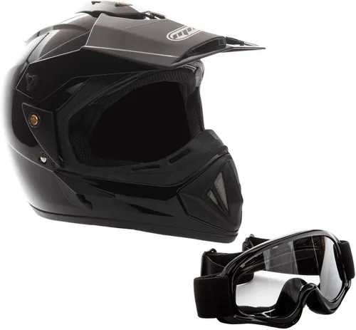 Vista 8 de MMG Casco de motocicleta para adultos (modelo 30) – todoterreno MX ATV Dirt Bike Motocross UTV – negro brillante
