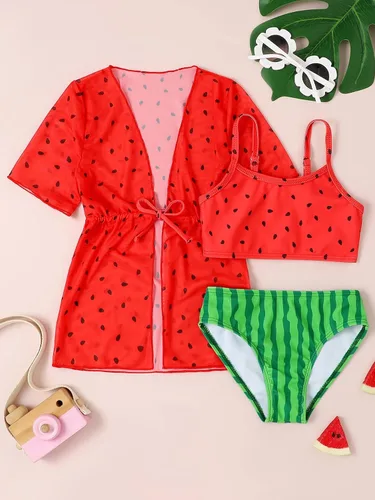 Vista 5 de SHENHE Traje de baño de 3 piezas para niña con bonito teñido anudado con kimono