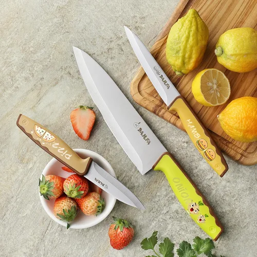 Vista 7 de 3 cuchillos de cocina, juego de cuchillos de acero inoxidable con funda, chef de 8 pulgadas, utilidad de 4.5 pulgadas y cuchillo de pelar de 4