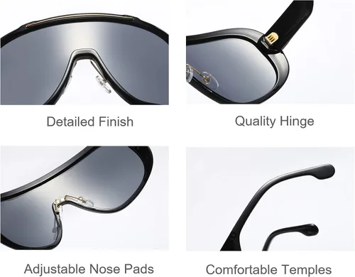 Vista 6 de Freckles Mark Gafas de sol de gran tamaño con protección envolvente siamesa unisex vintage de los años 80 futuristas Cyberpunk para ciclismo