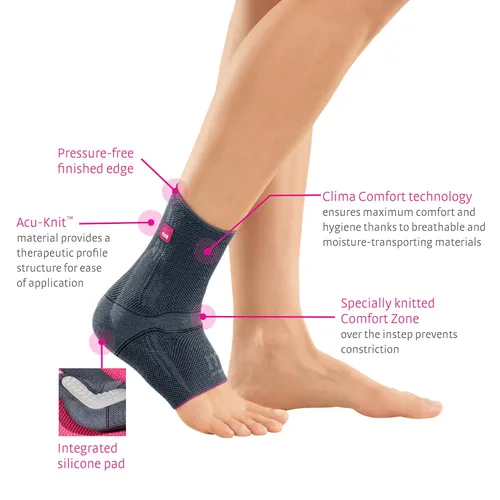 Vista 4 de Medi Levamed Knit Tobillera para Hombre y Mujer Silver III Knit ankle support with medial and lateral silicone inserts, elastic breathable fabric