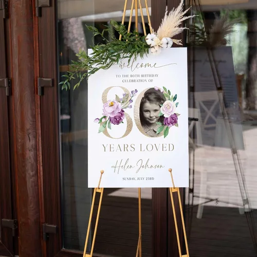 Vista 6 de 90th Birthday Welcome Sign with Photo, 90 Years Loved Poster, Personalized Milestone Celebration Decoration, Elegant Entryway Display, Custom Party
