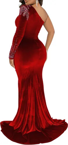 Vista 2 de PORRCEY Vestido de noche brillante de manga larga con diamantes de imitación para mujer, sexy, elegante, para club nocturno
