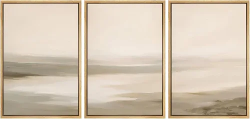 Vista 156 de SIGNFORD - Set de obras de arte en lienzo enmarcado para pared, ilustraciones abstractas de neblina del desierto en tonos neutros beige y marrón