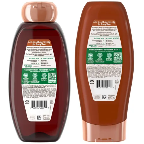 Vista 3 de Garnier Whole Blends - Juego de champú y acondicionador suavizante, aceite de coco y manteca de cacao para cabello encrespado, proporciona hasta 24