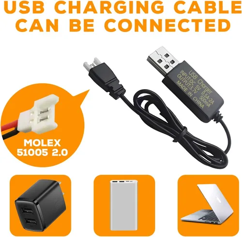 Vista 6 de sea jump 2 baterías de iones de litio de 3.7 V 1000 mAh con enchufe Molex y cable de carga USB, adecuado para vehículos de ingeniería a control
