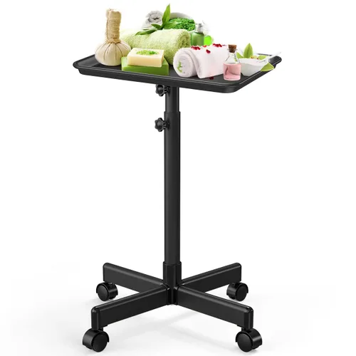 Vista 8 de JOSTZHXIN Bandeja Rodante de Salón, Bandeja de Tatuaje de Aluminio Premium, Carrito Rodante de Salón de Altura Ajustable, Bandeja Rodante