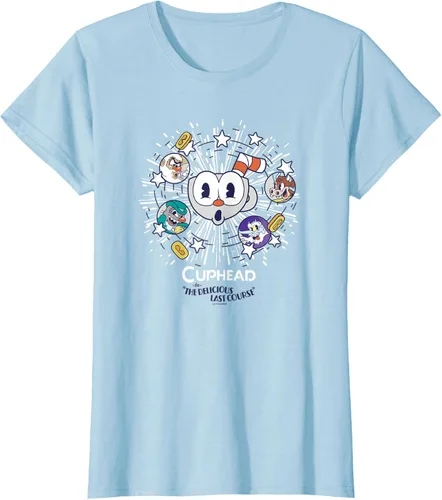 Vista 3 de Cuphead: Camiseta The Delicious Last Course Cuphead Character Group, Azul Azul Pastel