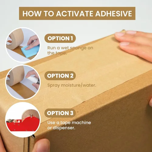 Vista 6 de TAPEBEAR Cinta activada por agua de 2.75 pulgadas x 377 pies, cinta engomada reforzada con fibra, cinta de papel kraft ecológica, cinta de embalaje