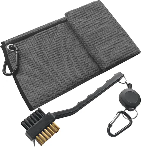 Vista 9 de ATTRACTIVE Juego de toallas de golf, toalla de golf y un cepillo de golf, toallas de microfibra con patrón de gofre, cepillos de golf con clip