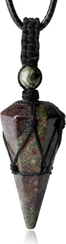 Vista 21 de XIANNVXI Collar puntiagudo con piedra de cristal curativo, cuerda negra ajustable, collar con colgante de piedras preciosas naturales, joyería