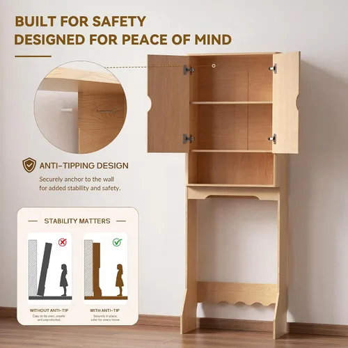 Vista 6 de Merapi Over the Toilet Storage Cabinet, Natural Wood Grain Organizer