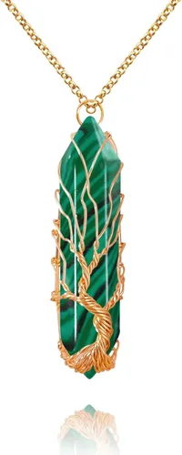 Vista 31 de VIBILIA - Collar con dije sanador para mujeres y hombres, piedra natural hexagonal en punta envuelta con alambre en forma del árbol de la vida