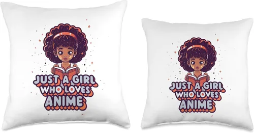 Vista 3 de African American Anime Just a girl who loves Anime Just Loves Anime Black Afro Girl Throw Pillow, 16x16, Multicolor