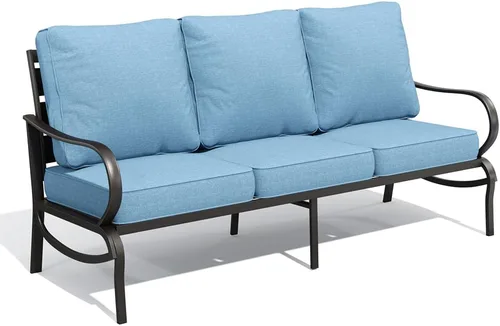 Vista 49 de MFSTUDIO Juegos de muebles de patio, sofás de conversación de metal para exteriores con 1 sofá de 3 asientos para jardín, cojín beige