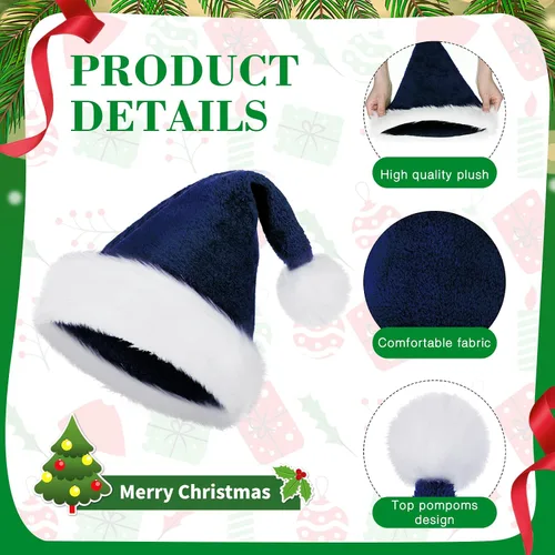 Vista 4 de SATINIOR Paquete de 12 Sombreros de Papá Noel de Felpa Gorro de Papá Noel de Navidad para Obsequios de Fiesta Navideña para Mujeres, Hombres