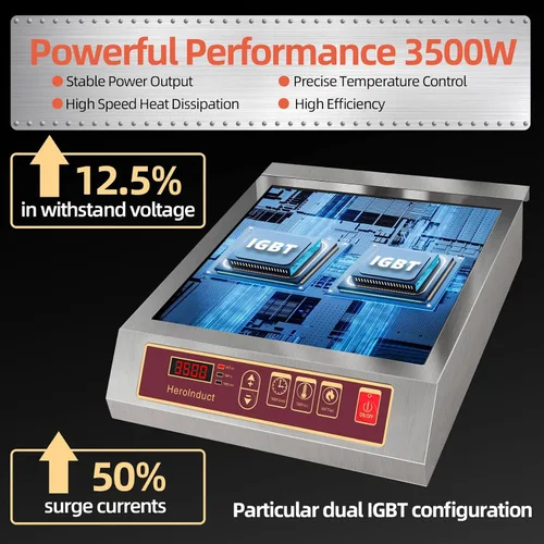 Vista 5 de Estufa de inducción portátil 208-240V 3500W Gama comercial Quemador de encimera Módulos IGBT duales 8 Nivel de Calefacción Sensor Temporizador Botón