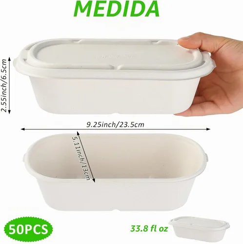 Vista 9 de Paquete de 50 recipientes desechables de 34 onzas / 1000ml con tapas, preparación de comida, almuerzo, ensaladas, sándwiches, cuencos de papel