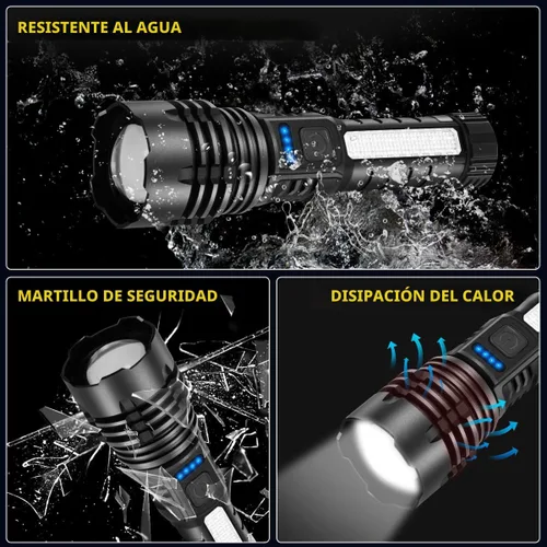 Vista 6 de Linternas Recargables de Alto Lúmenes, 7Modo Super Brillante para Acampar, Luz Táctil Ajustable de Alta Potencia, Linternas LED para Emergencias