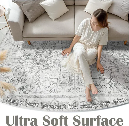 Vista 284 de jinchan Lima - Alfombra simétrica floral geométrica lavable, alfombra de entrada de medio círculo de 2 x 3, alfombra de media luna, suave y Azul