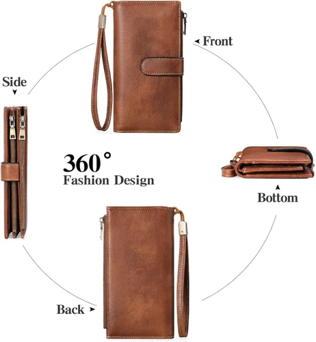 Vista 7 de GOIACII Carteras para Mujer de Gran Capacidad Portador de Tarjetas de Crédito Cartera Rfid Mujer Doble Cremallera Bolsillo Cuero Bifold para Damas