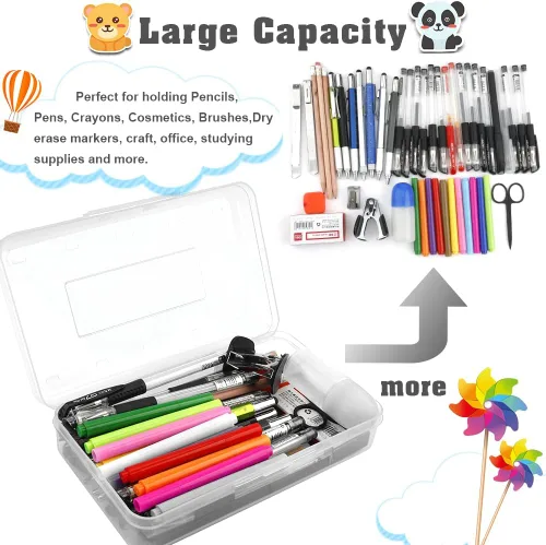 Vista 3 de Estuche para lápices, caja para lápices, estuche transparente para lápices, paquete de 3 estuches de plástico para lápices, estuche para lápices