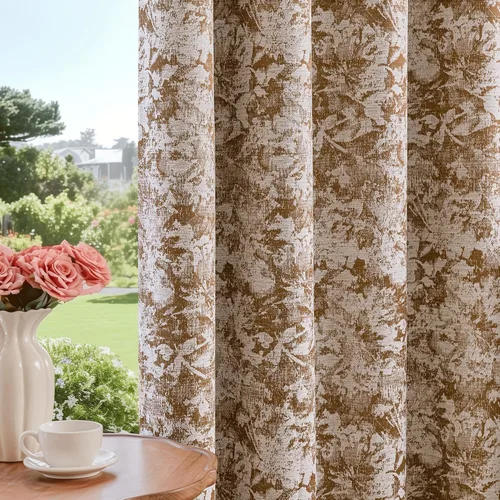 Vista 23 de Beauoop - Cortinas opacas beige con diseño floral jacquard, 2 paneles, para dormitorio/sala, de felpilla, gris pardo, aislantes y a prueba de ruido