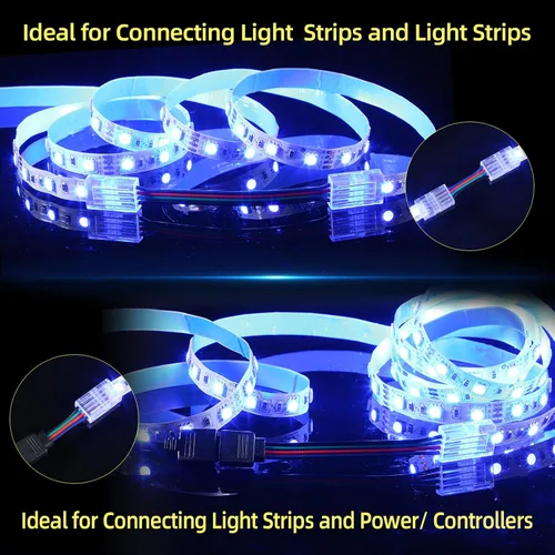 Vista 10 de 20 conectores de tira LED – Conectores de luz LED, conectores LED de 4 pines de 0.394 in para tiras de luces, conectores de tira de luz LED