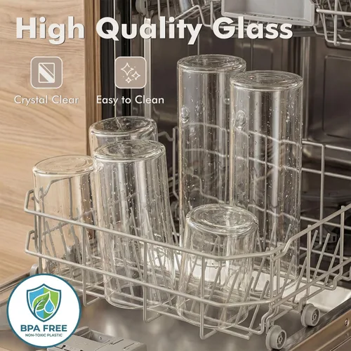 Vista 4 de Paquete de 6 tarros pequeños redondos de vidrio de 0.6 cuartos de galón con tapas de bambú Minimalist Kitchen Organizer,Pantry Storage