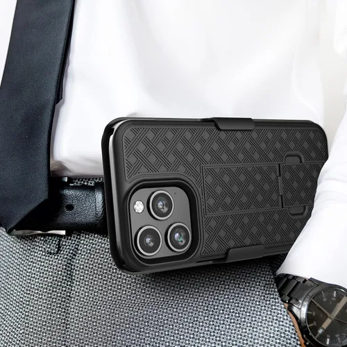 Vista 2 de Galvanox Funda diseñada para iPhone 15 Pro Max con clip para cinturón (2023) Carcasa rígida de policarbonato ultra duradera (negro)