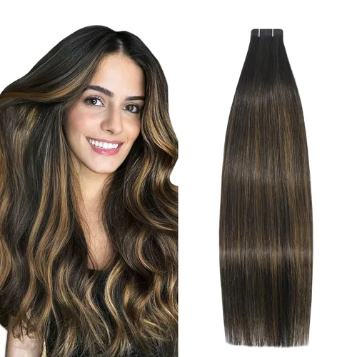 Vista 24 de Extensiones de cabello humano real color negro azabache, extensiones de cabello humano 100% Remy, sedosas y lacias, para mujeres, 20 unidades por
