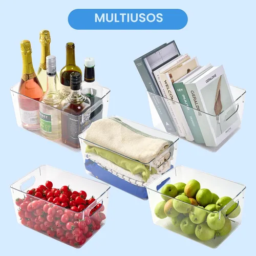 Vista 7 de JollyPack Paquete de 4 cubos de almacenamiento de plástico transparente, organizadores de despensa y almacenamiento con asas, contenedores
