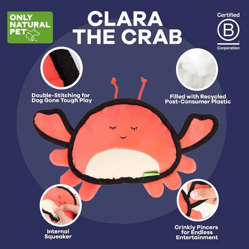 Vista 2 de Only Natural Pet Sea Creatures - Juguetes de peluche reciclados para perros, diseño duradero de doble costura con chirriador interno, pinzas
