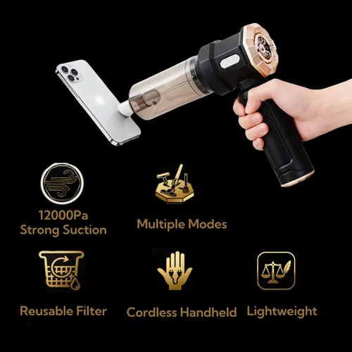Vista 6 de Aspiradora de mano para automóvil, aspiradora de 12000 Pa y plumero de aire, aspiradora de mano inalámbrica portátil con motor sin escobillas