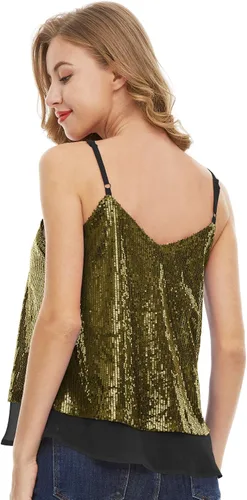 Vista 5 de SATINIOR Camiseta sin mangas de lentejuelas brillantes para mujer, chaleco de lentejuelas brillantes, chaleco de lentejuelas para fiesta de Navidad