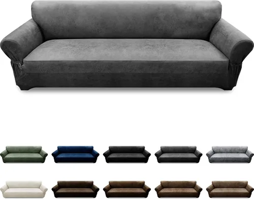 Vista 93 de Fundas para Sillón de 2 Piezas con Cojín en T, Fundas de Aspecto de Cuero para Sofá, Fundas para Sillas, Protector de Muebles Elástico, Funda
