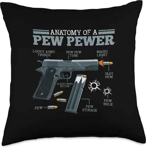 Vista 5 de Gun and toy gun or Nerf gun lover Anatomy of Pew Pewer Weaponry, almohada de pistola de juguete, 16 x 16 pulgadas, multicolor