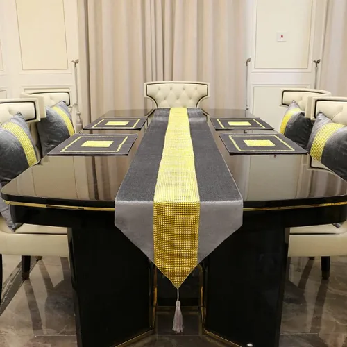 Vista 14 de Juego de 2 manteles individuales de Navidad, manteles individuales para mesa de comedor, lentejuelas doradas, diamantes de imitación, color negro
