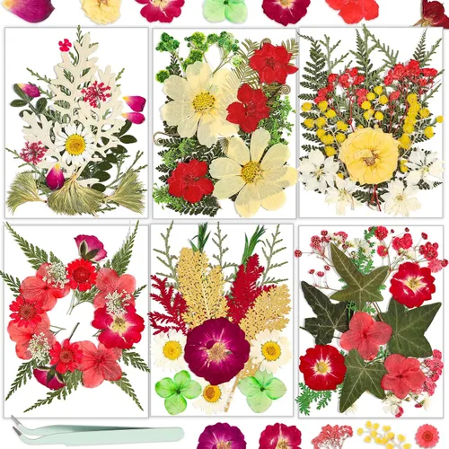 Vista 25 de Flores secas, 58 flores prensadas Resiners para manualidades Berry Red 58pcs
