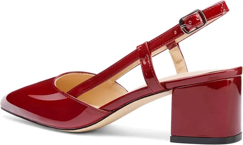 Vista 4 de Tanaoen - Zapatos de tacón bajo de charol grueso de 1.5 pulgadas con correa al tobillo y puntera puntiaguda, zapatos de vestir para negocios