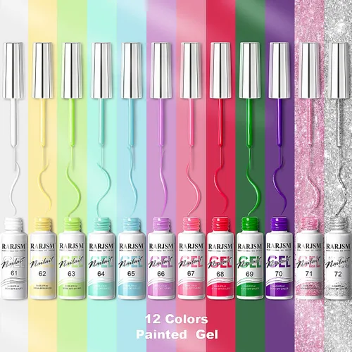 Vista 3 de RARJSM Arte de uñas en gel con líneas, conjunto de pintura de gel de colección de algodón de azúcar, pintura con alambre y dibujo de gel para diseño