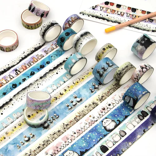 Vista 7 de Lindo juego de cinta washi – 24 rollos de cinta washi decorativa de animales Kawaii para suministros de álbumes de recortes, suministros de diario