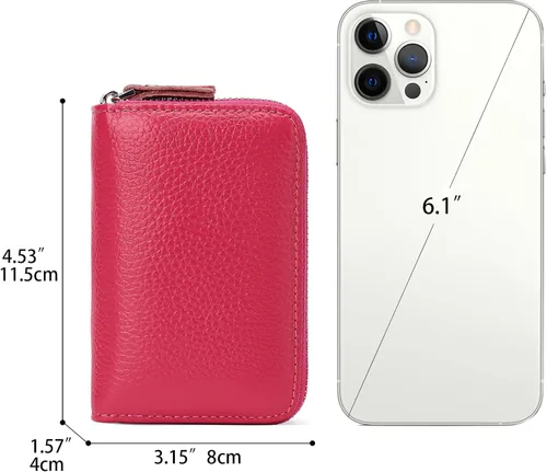 Vista 6 de GOIACII Cartera de tarjeta de crédito para mujer de cuero genuino, A02 Rosa Caliente, Classic