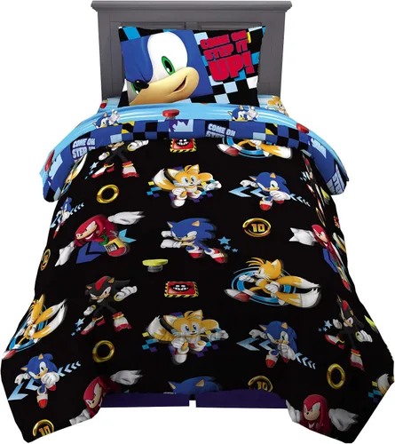 Vista 2 de Franco Sonic The Hedgehog - Juego de ropa de cama y cortinas para ventana