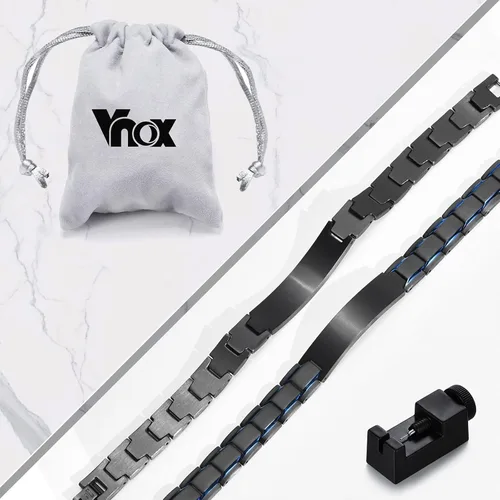Vista 6 de VNOX Pulsera de eslabones de acero inoxidable personalizada para hombre, elegante pulsera de cadena de eslabones cuadrados de dos tonos