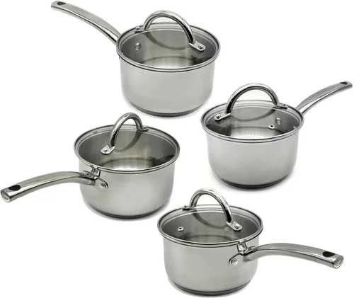 Vista 4 de Cacerola de acero inoxidable Tapa de vidrio Mango de acero Inducción Impacto consolidado 3.6QT 7.9 in